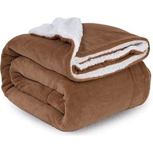 ComfyWell Sherpa Fleecedeken, zacht en comfortabel, grote pluizige deken voor bank, bed, reizen, dikke en thermische deken, 150 x 200 cm (eenpersoons/tweepersoonsbed, camel)