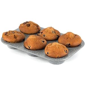 Salter BW02778G Marble Collection Muffinvorm van koolstofstaal, anti-aanbaklaag, voor 6 muffins, cupcakes, taarten, Yorkshire Pudding, 27 cm, grijs