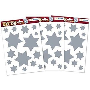 HERMA 15547 set van 45 kerstraamstickers zilveren sterren DIN A4 45 stickers glitterfolie verwijderbare raamdecoratie met motieven voor kinderen, meisjes en jongens