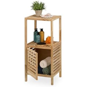 Relaxdays Badkamerrek van walnoot met deur, 2 planken, 86 x 40 x 36 cm (h x b x d), vrijstaand rek voor badkamer en keuken, vrijstaand, naturel