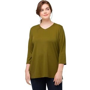 Ulla Popken Basic T-shirt voor dames, groen-geel, 52-54/grote maat, Groen/Geel