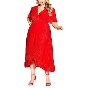 CITY CHIC Robe longue festive à volants pour femme, Rouge, 46 grande taille
