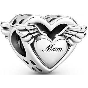Pandora Passions gevleugelde hart bedel met opschrift ""Mam"" in sterling zilver, Sterling zilver, Geen juweel