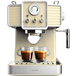 Cecotec Express Power Espresso 20 Tradizionale Light Yellow. 1350 W, espresso en cappucicno, 20 bar en thermoblok, spuitfles, manometer, vintage design, inhoud 1,5 liter