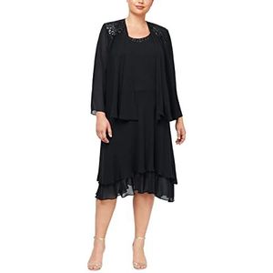 S.L. Fashions Damesjurk, oversized, geborduurd, dierenvest, jurk voor speciale gelegenheden, zwart, 52/oversized, zwart.