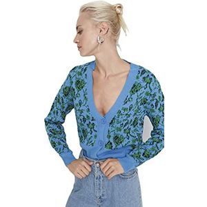 Trendyol Trendyol Dames gebreid vest met V-hals Standaard Sweater Dames (1 stuk), Blauw