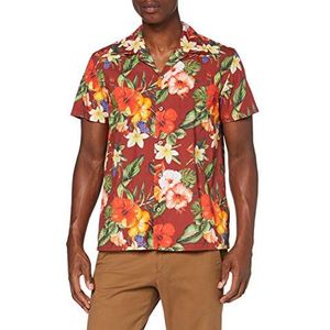 King Kerosin Herenshirt met korte mouwen | Hawaïhemd | Tropic | bloemenpatroon | tropische reverskraag, Bordeaux