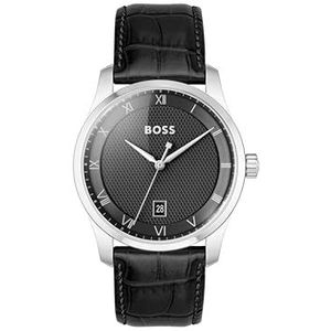 BOSS Herenhorloge, kwarts, analoog, leren armband, 1514122, zwart, zwart.