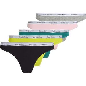 Calvin Klein Thong 5pk 000qd5221e string voor dames, Veelkleurig (Zwart/Gryhtr/Bf Pk/Lvly Tl/Kwl Lm)