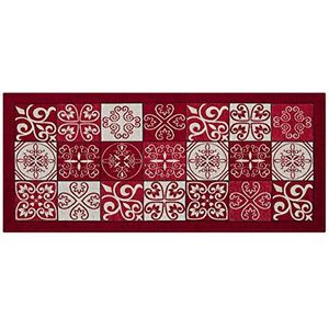 BIANCHERIAWEB Keukenloper antislip wasbaar keukenloper 55 x 115 cm Made in Italy met rood aardewerk patroon, tapijtloper voor hal, wasbaar en strijkbaar