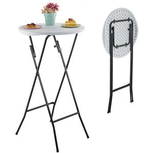 Relaxdays Opvouwbare hoge tafel, h x d: 105 x 60 cm, kunststof en staal, buitentafel, bistro-accessoires, wit/zwart