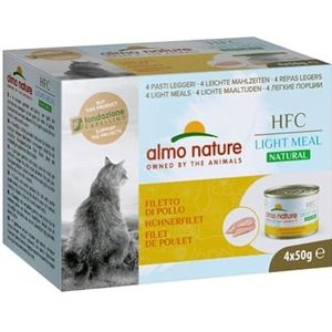 Almo Nature - HFC Natural Light Meal - Tonijn, Kip en Ham - Natvoer voor volwassen katten: 4 blikjes van 50 g