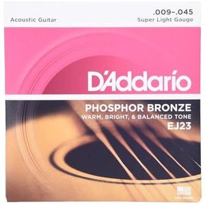 D'Addario Gitaarsnaren, fosforbrons akoestische gitaarsnaren, EJ23, rijk en volledig spectrum, voor 6-snarige gitaren, super licht, 9-45