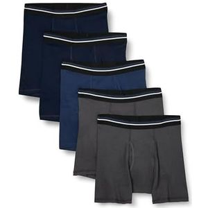 Amazon Essentials Set van 5 boxershorts voor heren, zonder etiket, antracietgrijs/donkerblauw/donkerblauw, maat M