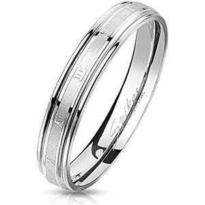 Paula & Fritz® Roestvrij stalen ring 5 mm gezandstraalde Romeinse cijfers, ring voor dames en heren, roestvrij staal