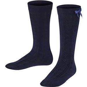 FALKE Uniseks kinderen Ajour lange sokken ademend katoen hoge versterkte zachte platte teennaad perfecte pasvorm glijdt niet weg fantasiepatroon decoratieve strik 1 paar, Blauw (Navy 6120)