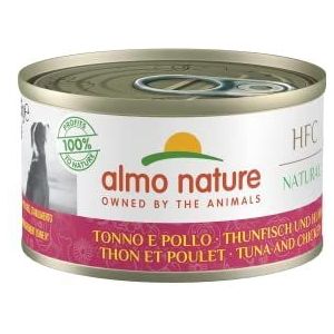 almo nature HFC Natural - Natvoer voor honden met tonijn en kip, oorspronkelijk schoon voor menselijke consumptie en nu gebruikt voor de bereiding van hondenvoer.