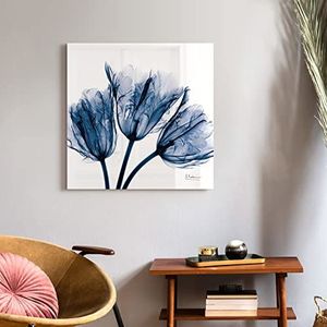 Empire Art Direct Blauwe tulp wanddecoratie op zwevende glasplaat zonder lijst, klaar om op te hangen, voor woonkamer, slaapkamer en kantoor, 61 x 61 x 0,5 cm