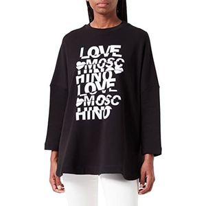 Love Moschino Dames oversized sweatshirt met ronde hals met glittersnit en collageeffect print, zwart.