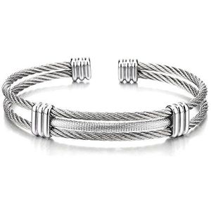COOLSTEELANDBEYOND Armband van roestvrij staal voor heren en dames, verstelbaar, armband, kabel, gedraaid, zilver, goud, 2 tinten
