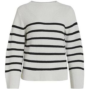 Vila Vimonti L/S gestreepte gebreide damestrui, Alyssum wit/details: zwart