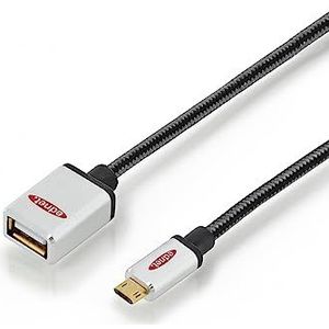 Ednet 84150 USB-kabel 0,3 m micro-USB B USB A zwart - USB-kabel (0,3 m, micro-USB B, USB A, 2.0, stekker/bus, zwart)