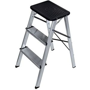 Amig - Kleine ladder met 3 treden, inklapbaar, kruk met antislip treden, maximaal gewicht 150 kg, aluminium