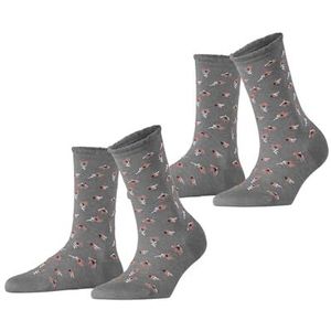 ESPRIT Petite Flowers 2-Pack W SO Viscose Fancy Patroon Set van 2 paar damessokken (2 stuks), Lichtgrijs