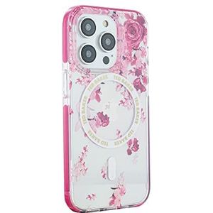 Ted Baker AZAM Schokbestendige telefoonhoes voor iPhone 14 Pro transparant bloemenpatroon roze compatibel met MagSafe