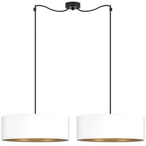 Sotto Luce Akai hanglamp met 2 lampen, stof wit/goud, textielkabel, zwart, 1,5 m, plafondrozet zwart, 2 x E27, Ø 45 cm