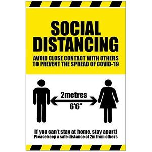 Bord van vinyl met opschrift ""Social Distancing, If you can't stay at home stay apart coronavirus"", 250 x 300 mm