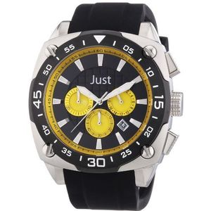 Just Watches - 48-STG2373-YL - herenhorloge - kwarts analoog - stopwatch - armband van zwart rubber