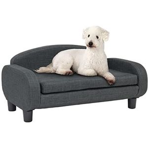 Paws & Purrs Moderne bank voor huisdieren, 80 cm breed, bed met lage rugleuning met afneembare matrashoes, espresso/grijs