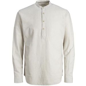 JACK & JONES Jjesummer Half Placket Linen T-shirt Ls Sn Short pour homme, Crockery/Stripes :/White, XXL