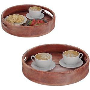 Relaxdays dienblad rond - set van 2 - Ø 29 en 36 cm - met handvaten - mangohout