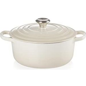 Le Creuset Signature Geëmailleerde Gietijzeren Cocotte met Deksel, Ø 20 cm, Rond, 2.4 L, 3.092 kg, Meringue, 21177207164430