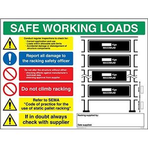 Viking Signs CV5196-A3L-1M bord ""Safe Work Load Racking"" van halfstijve kunststof, 1 mm hoog x 300 mm breed