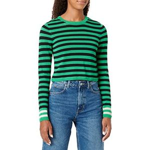 Only Onlvicci L/S Crop Stripe Pullover KNT Dames sweatshirt, Green Bee/Stripes: W.Black Pumice Stone, XL, Green Bee/Stripes: W.Black Pumice Stone
