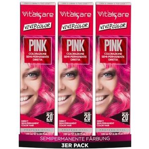 Vitalcare | Vivid, professionele semi-permanente haarverf, directe haarverf, houdt tot 20 wasbeurten, zacht en gehydrateerd haar, roze kleur, multipack 3 x 100 ml