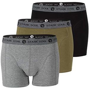 STARK SOUL Set van 3 boxershorts voor heren, retro, van zacht katoen, in zwart, kaki, grijs melange, 3 mengsels (zwart, kaki, grijs gemêleerd)