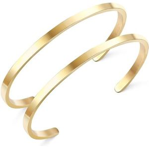 FIOROYAL 2 stuks dunne armbanden van goud, gedraaide armbanden, 18 karaat goud, verstelbare manchet, eenvoudig en zacht, voor vrouwen, mannen, koppels, Valentijnsdag, rvs, Kubieke zirkonia
