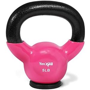 Yes4All Sat4 Kettlebell van vinyl gecoat gietijzer met rubberen basis, gewichtsset - kleurrijke kettlebells, roze, 2,2 kg