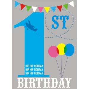 Claire Giles Hatful of Happy Birthday HAT007 verjaardagskaart voor 1e jaar, blauw