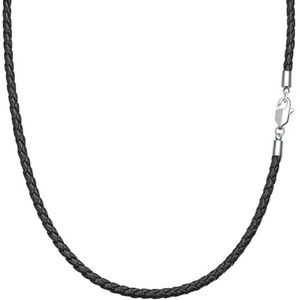 Viwind Gevlochten leren ketting met 3 mm brede roestvrijstalen sluiting, voor dames en heren, ketting voor hanger, 45-60 cm, naar keuze, leren koord, doe-het-zelf, Leer