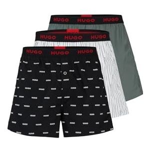 HUGO Set van 3 geweven boxershorts voor heren van katoen met logo's op de tailleband, Medium Violet 519