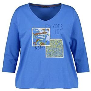 Samoon T-shirt à manches 3/4 pour femme avec imprimé sur le devant, manches 3/4, manches 3/4, col rond, manches 3/4, imprimé sur le devant, Bonnet bleu à motifs, 58