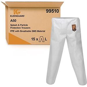Ademende deeltjes- en spatbeschermingsbroek KleenGuard A50 99510 wit, maat L, 1 x 15 (in totaal 15 stuks), Wit.