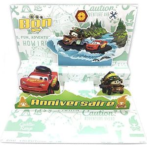 200375 vouwkaart Happy Birthday pop-up 3D Disney Pixar Cars Land Wheel Friends Fun Adventure Radiator Springs Racers – met envelop 12 x 17,5 cm – klein woord om op de achterkant van de kaart te schrijven