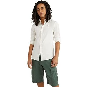 Tommy Jeans Origineel stretch vrijetijdshemd met lange mouwen voor heren, Wit (Klassiek Wit)