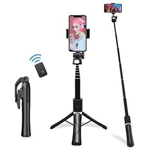 CedarTrap Opvouwbare en uitbreidbare selfiestick Bluetooth met draadloze afstandsbediening voor iPhone 13/13 Pro/12/11 Pro/XS Max/XS/XR/X, Samsung Huawei, LG, Google, Sony Smartphones DE-S5, zwart